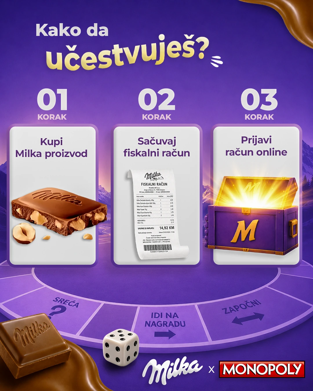 Milka carousel sa koracima za učešće u nagradnoj igri