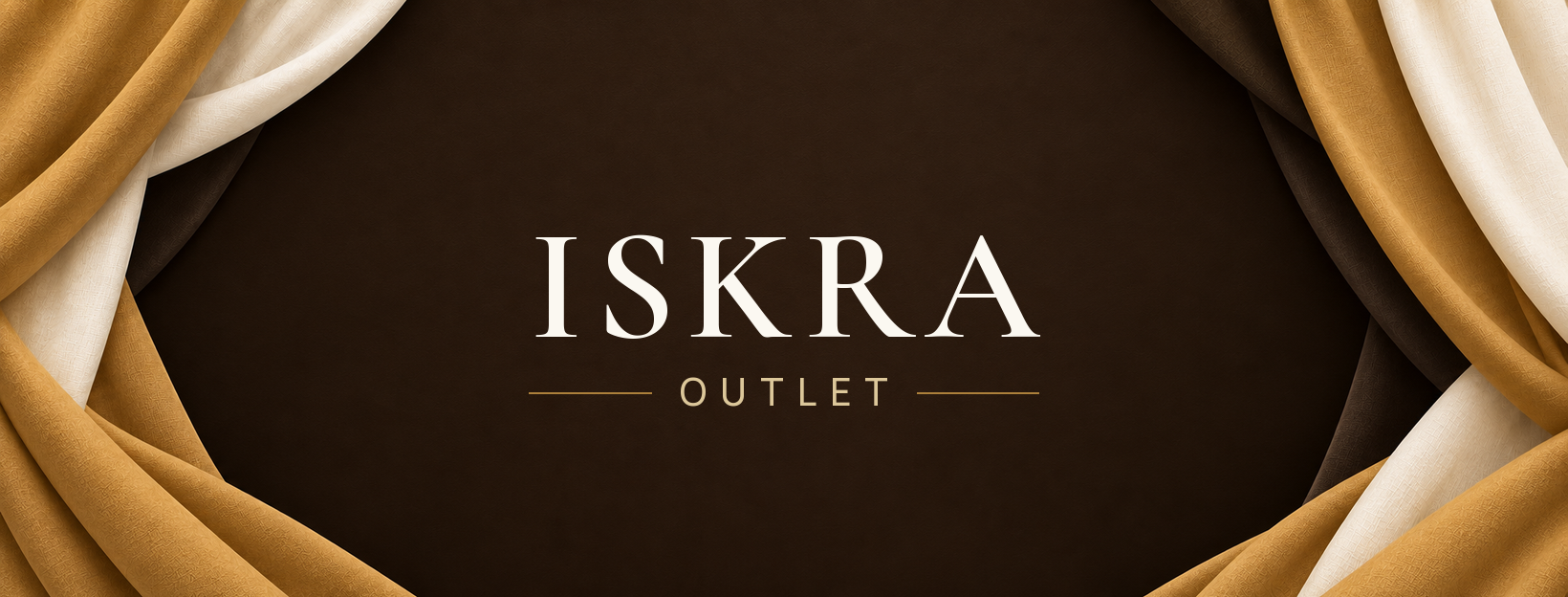 Iskra Outlet banner sa zlatnim i krem satenom